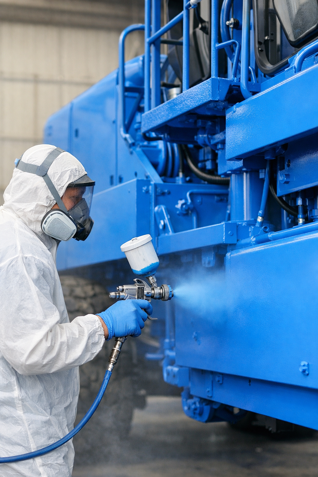 Profesyonel boyama işlemi — mavi endüstriyel makine